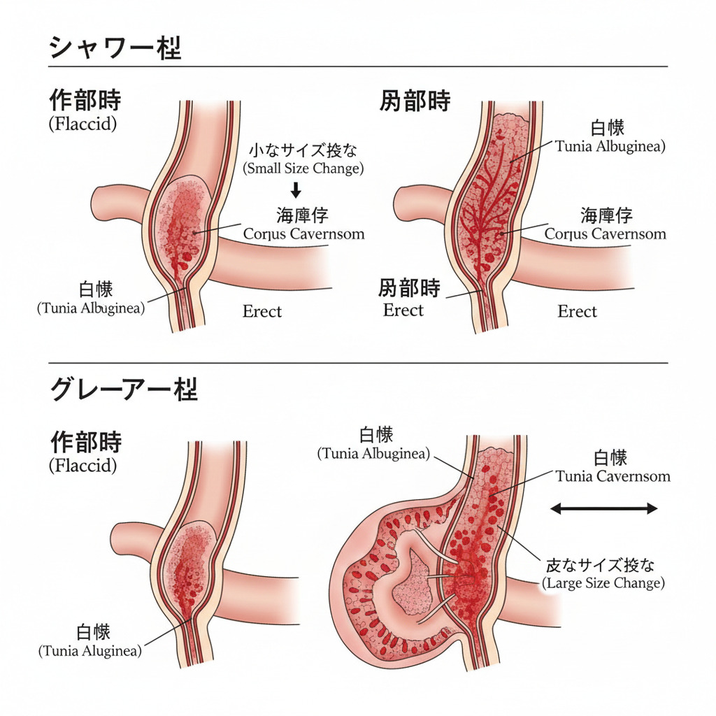 陰茎の構造タイプ別模式図